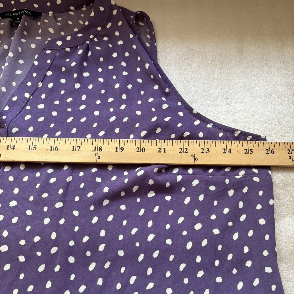 41 Hawthorne Sleeveless Top Women 2X Purple White Polka Dot Flowy Split Neck - Picture 6 of 10